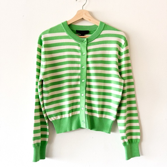 Zara Green and White Striped Cardigan Sweater Size Medium - Picture 4 of 10